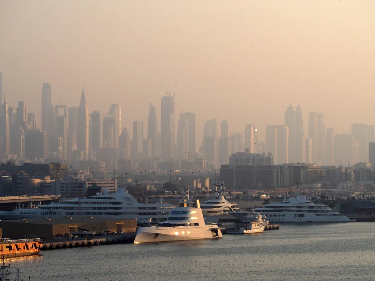 Dubai Creek harbour with the city skyline behind